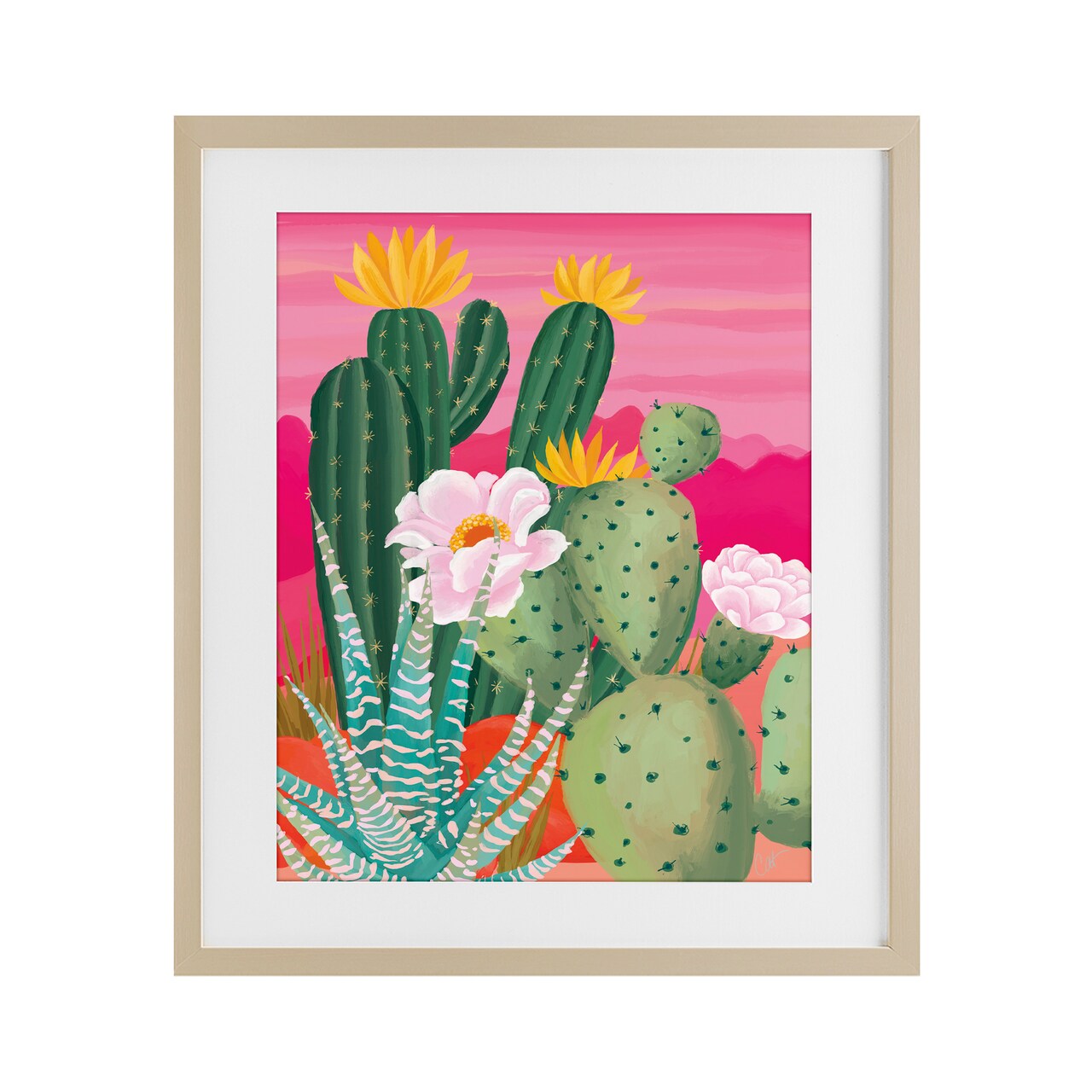 Stupell Industries Sunset Cactus Plants Framed Print Under Glass, design by Cat Thurman Designs